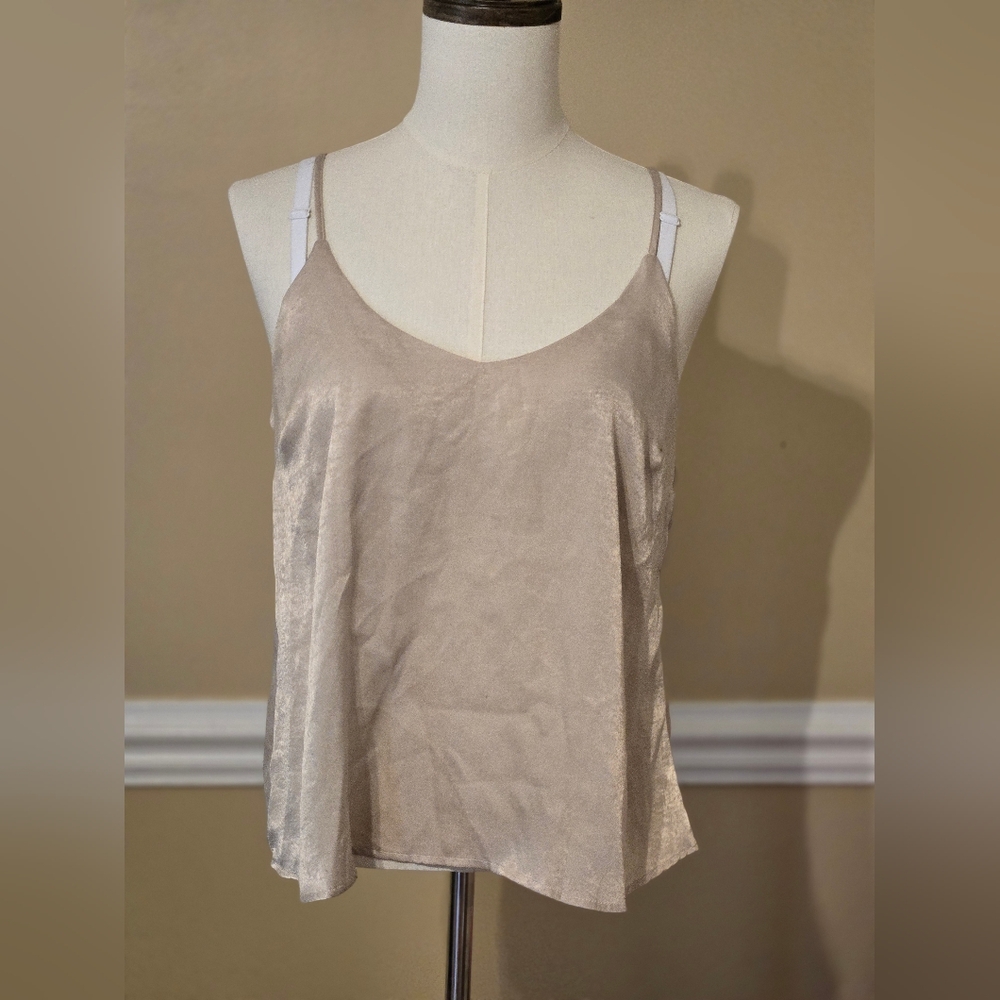 Mystree Tan Sleeveless Camisole with Scoop Neckline